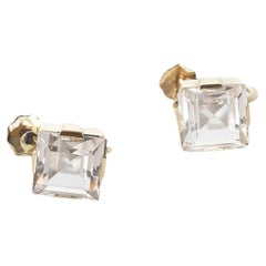 Vintage 18k Gold and Rock Crystal Earrings Made Year 1945