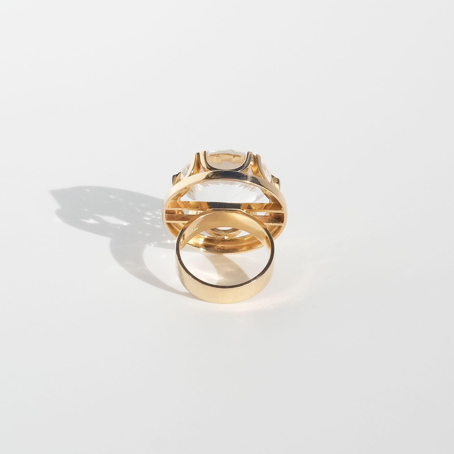 Brilliant Cut Vintage 18k Gold and Rock Crystal Ring by Finnish Master Kaunis Koru For Sale