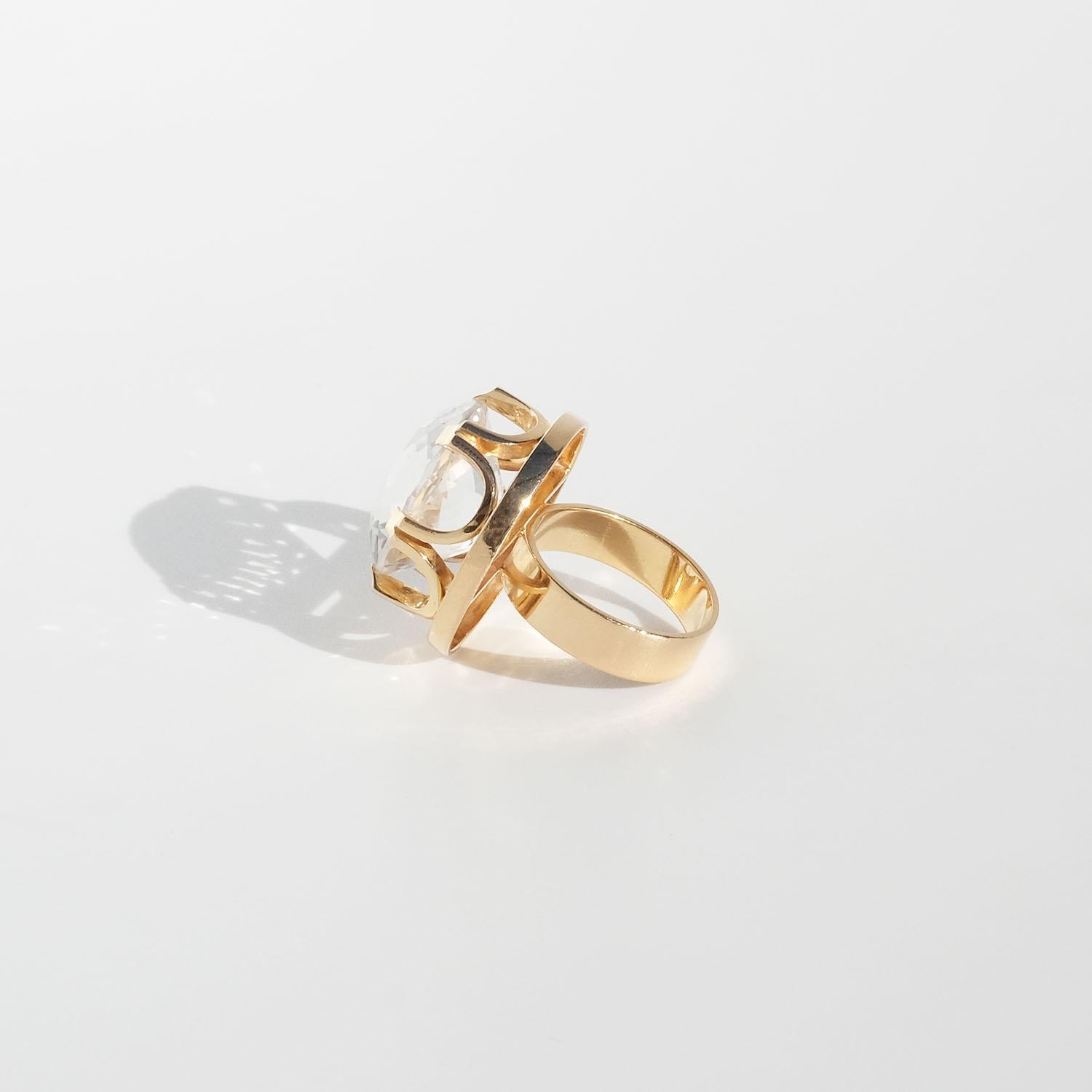 Vintage 18k Gold and Rock Crystal Ring by Finnish Master Kaunis Koru For Sale 1