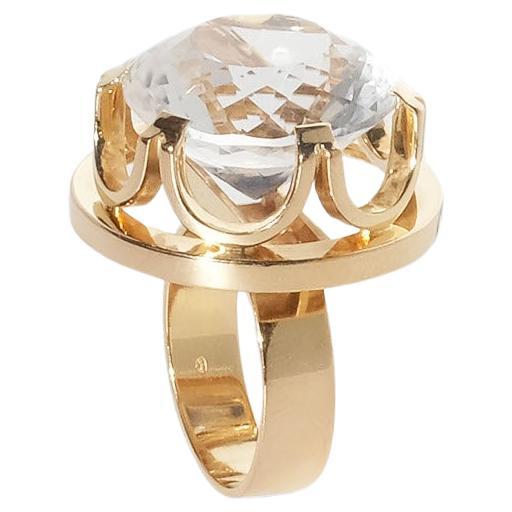 Vintage 18k Gold and Rock Crystal Ring by Finnish Master Kaunis Koru For Sale