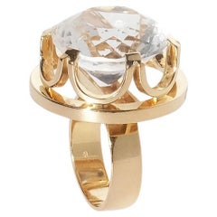 Retro 18k Gold and Rock Crystal Ring by Finnish Master Kaunis Koru