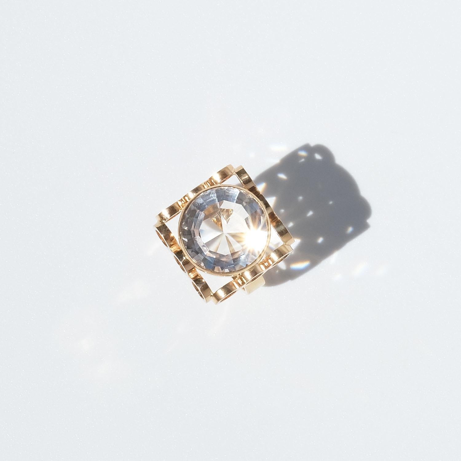 Vintage 18karat Gold and Rock Crystal Ring by Mastercecilia Johansson Year 1977 For Sale 8