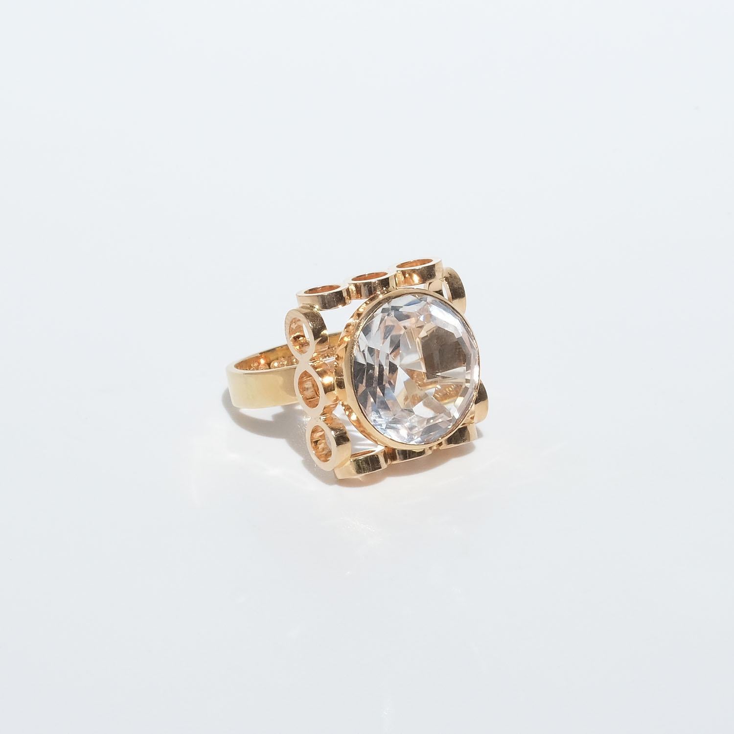 Brilliant Cut Vintage 18karat Gold and Rock Crystal Ring by Mastercecilia Johansson Year 1977 For Sale