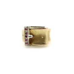 Vintage 18K Gold and Ruby Italian Buckle Ring