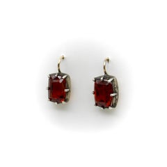 Vintage 18K Gold and Silver Collet Set Mandarin Garnet Earrings (Boucles d'oreilles grenat mandarin)