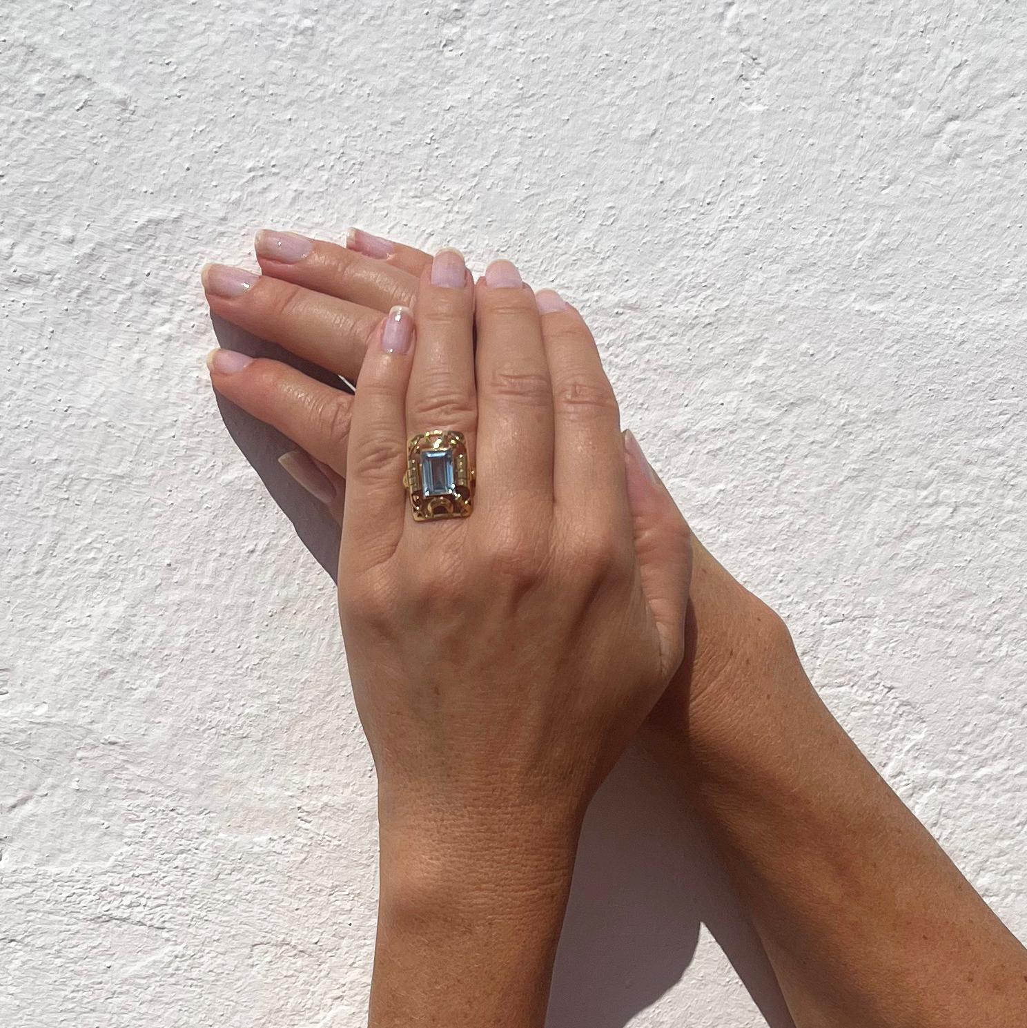 Vintage 18k Gold and Synthetic Sapphire Ring by Bjurman & Bernheimer Made 1948 For Sale 9