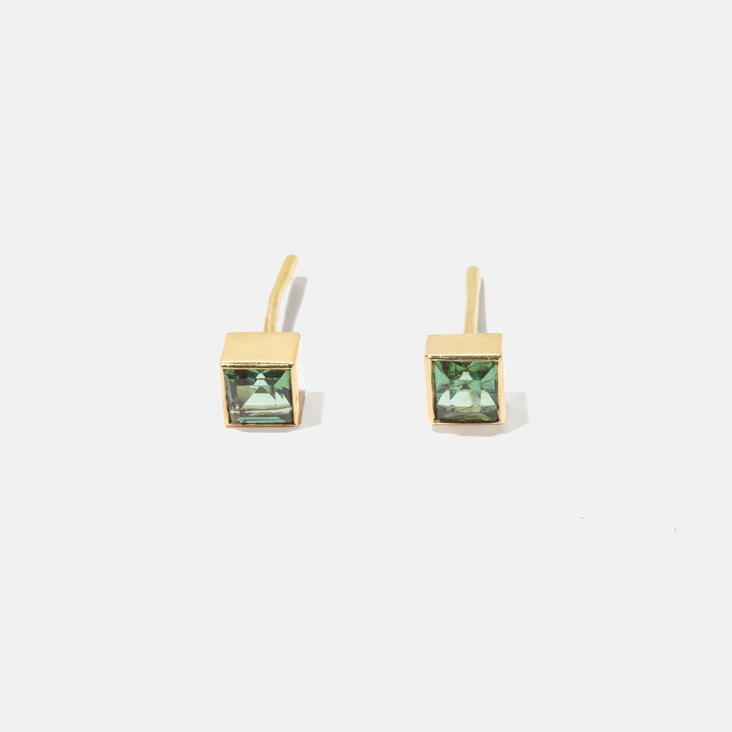 Women's or Men's Vintage 18k Gold and Tourmaline Stud Earrings by Rey Urban Made 1976 For Sale