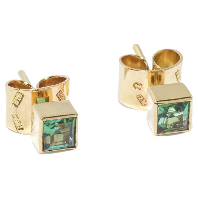 Vintage 18k Gold and Tourmaline Stud Earrings by Rey Urban Made 1976 For Sale
