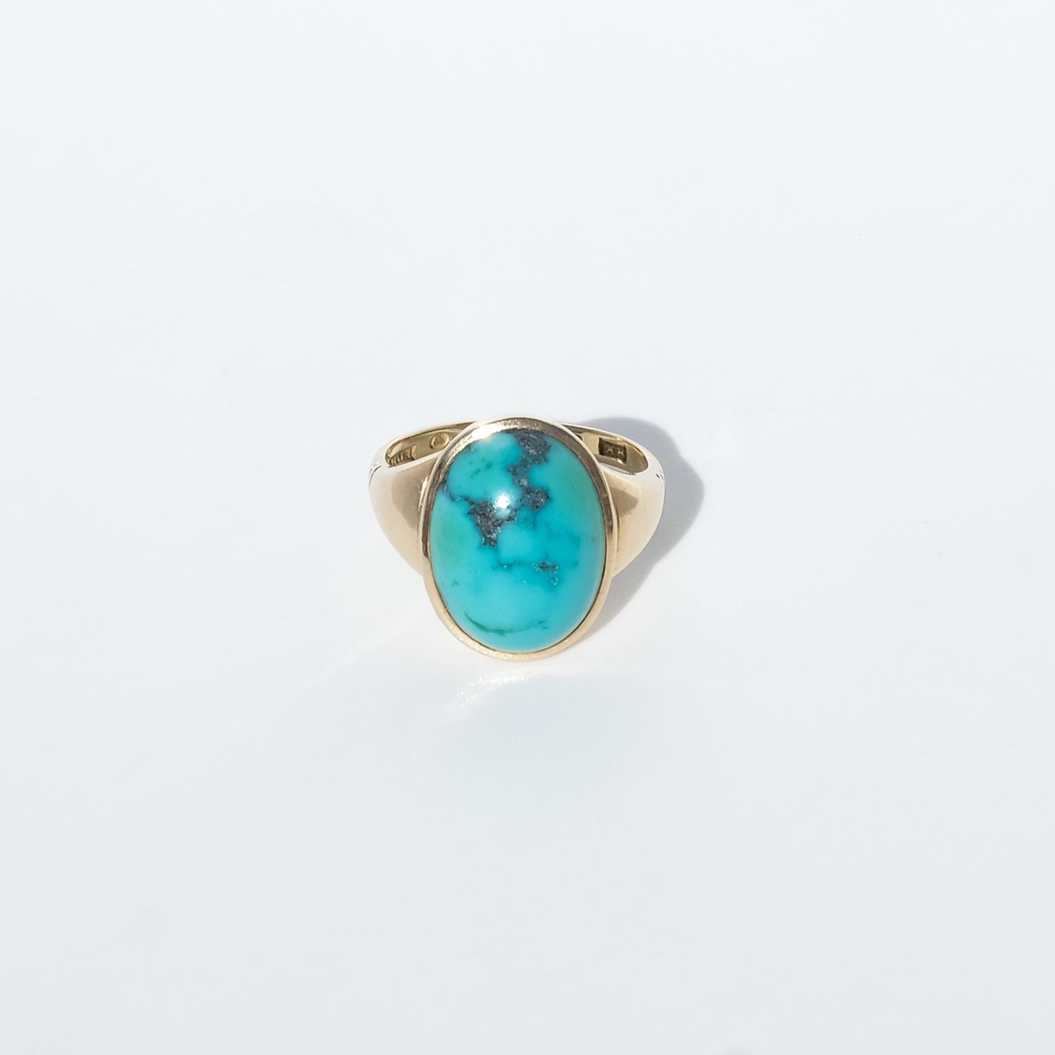 Vintage 18K Gold and Turquoise Ring by Hildur Jonsson Aktiebolag Made 1948 Corte baguette en venta