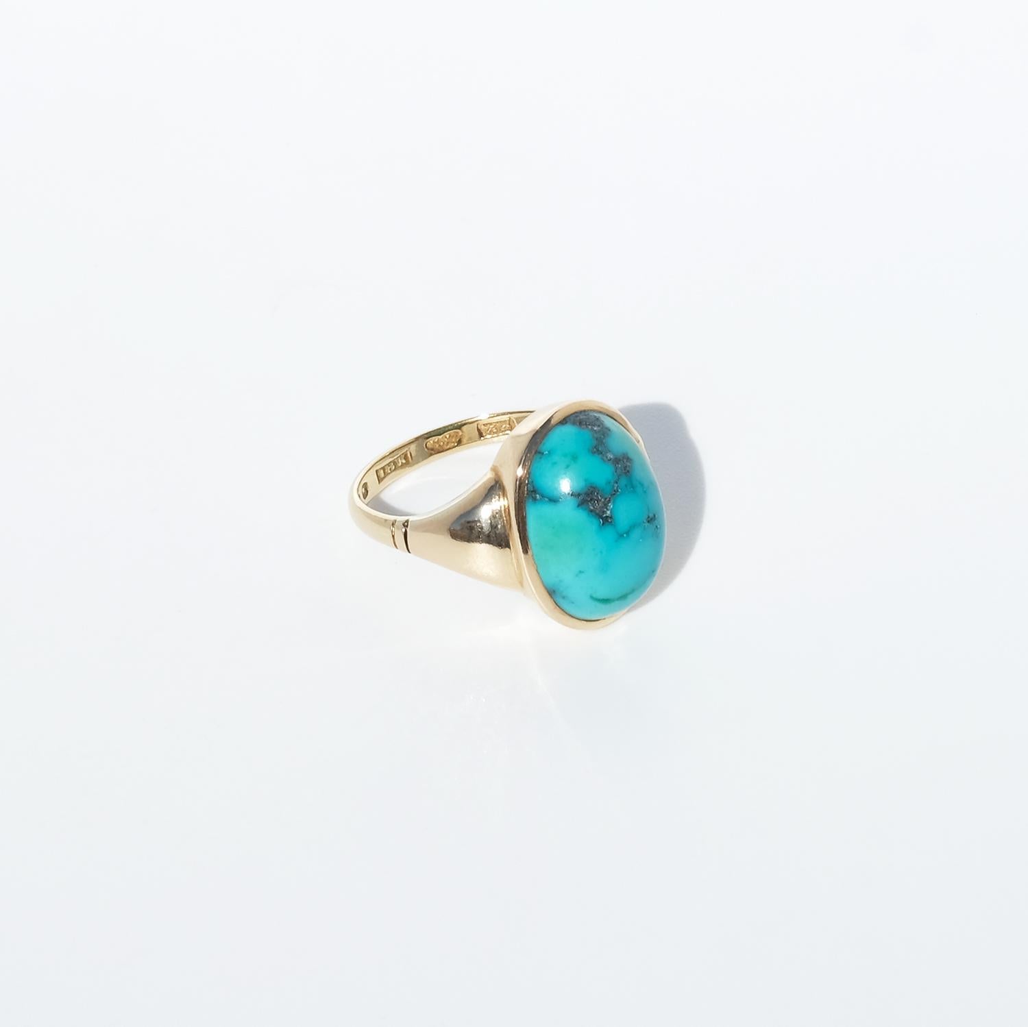Vintage 18K Gold and Turquoise Ring by Hildur Jonsson Aktiebolag Made 1948 en venta 1