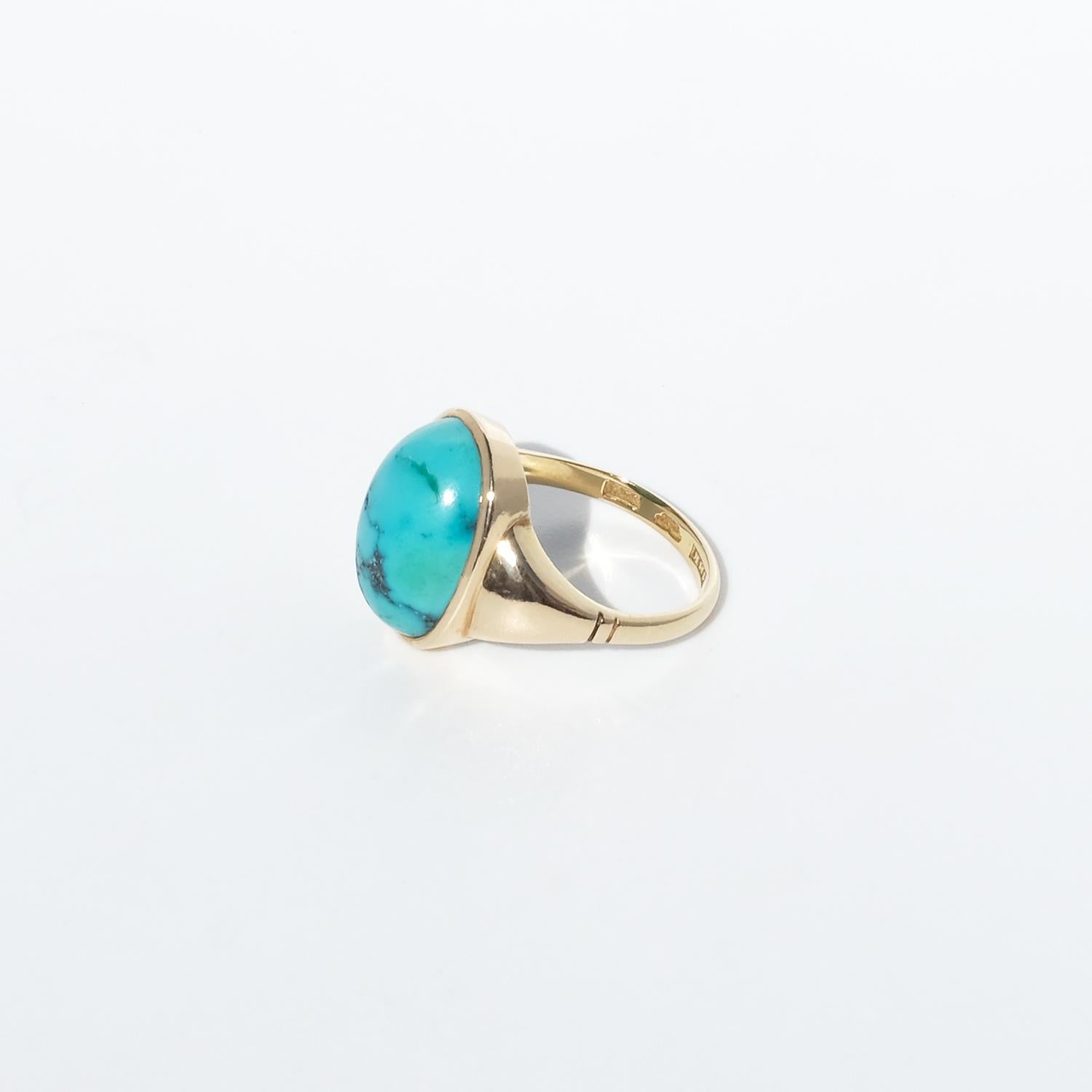 Vintage 18K Gold and Turquoise Ring by Hildur Jonsson Aktiebolag Made 1948 en venta 2