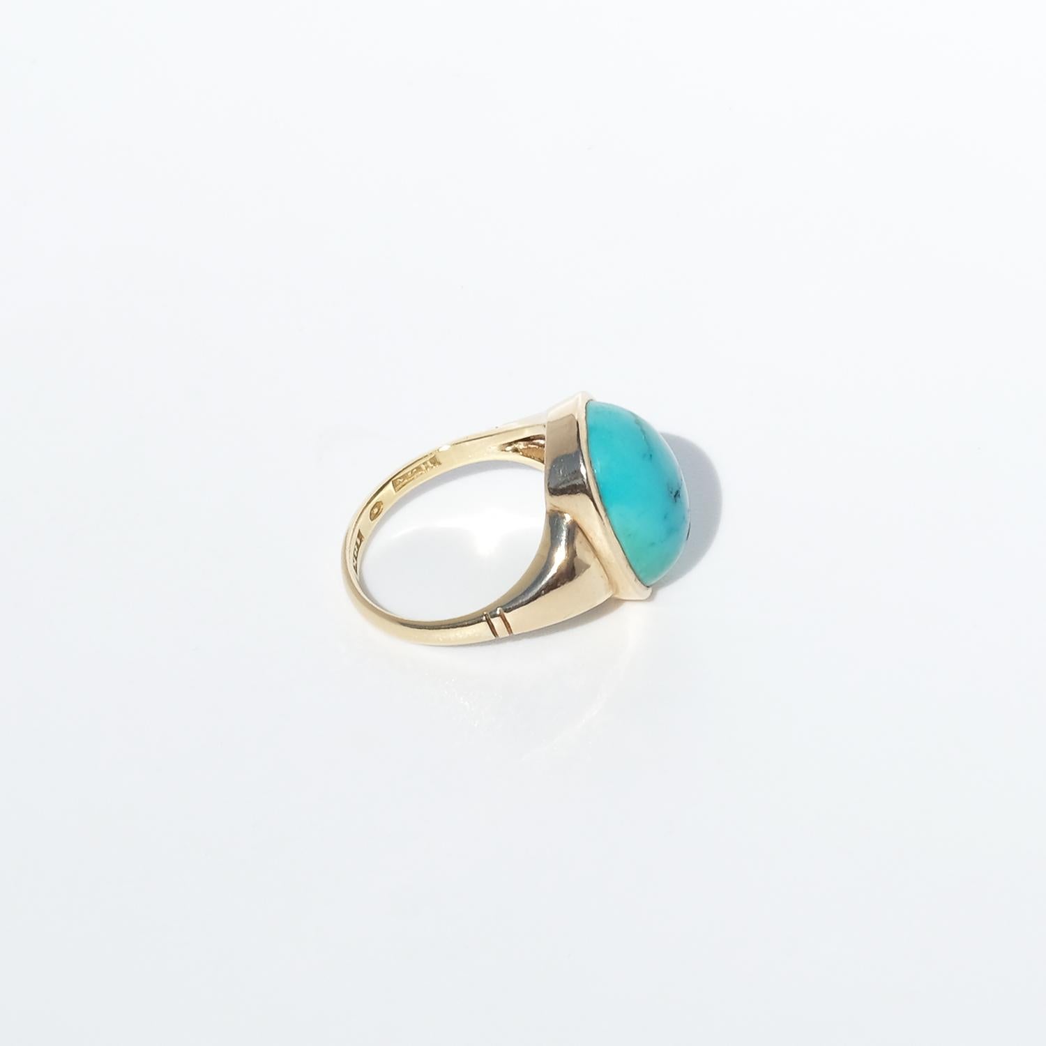 Vintage 18K Gold and Turquoise Ring by Hildur Jonsson Aktiebolag Made 1948 en venta 3