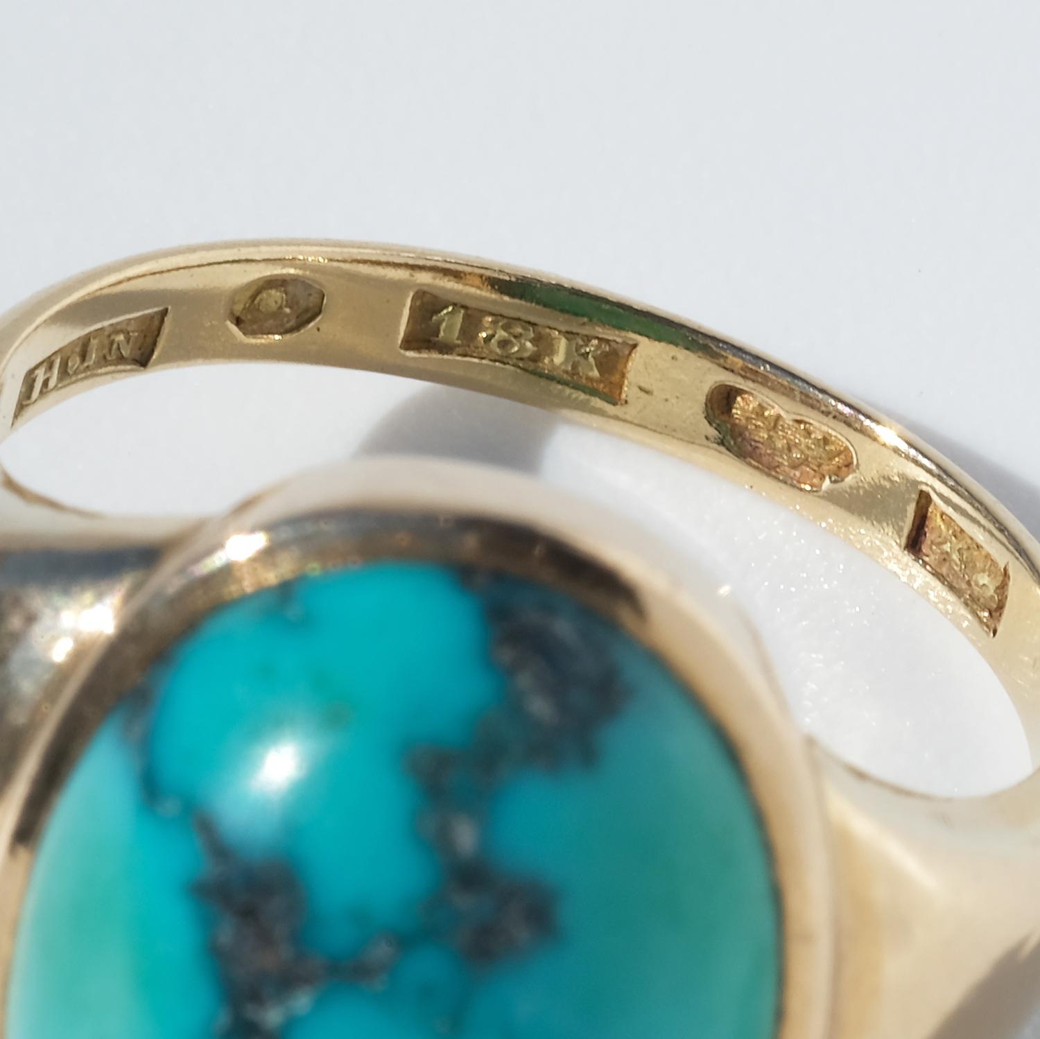 Vintage 18K Gold and Turquoise Ring by Hildur Jonsson Aktiebolag Made 1948 en venta 4