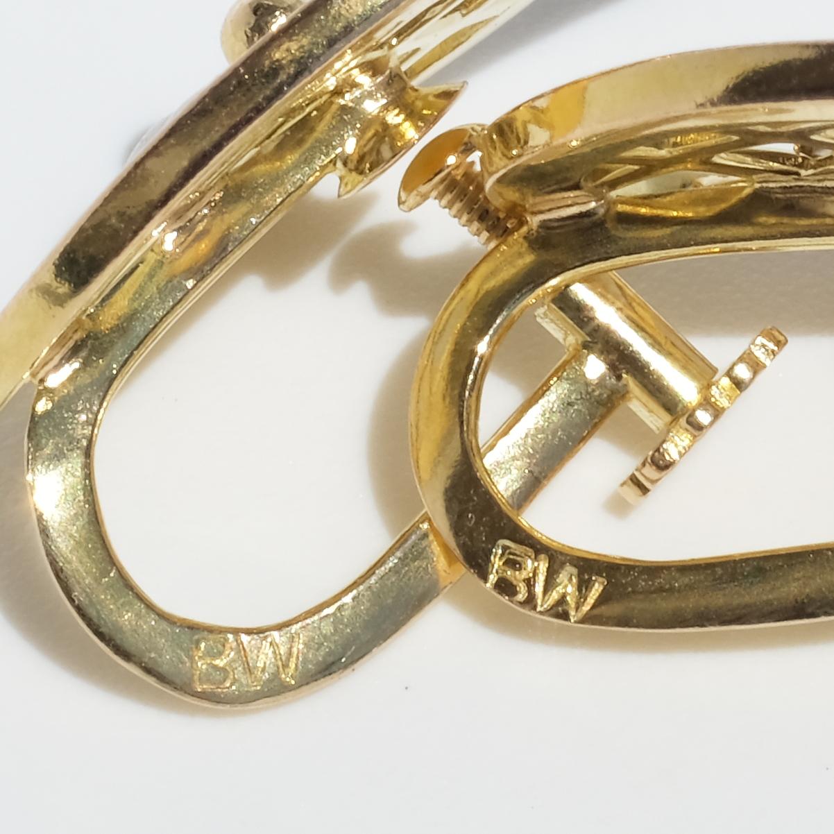 Vintage 18k Gold and White Gold Earrings by Sigurd Persson Made 1950 For Sale 6