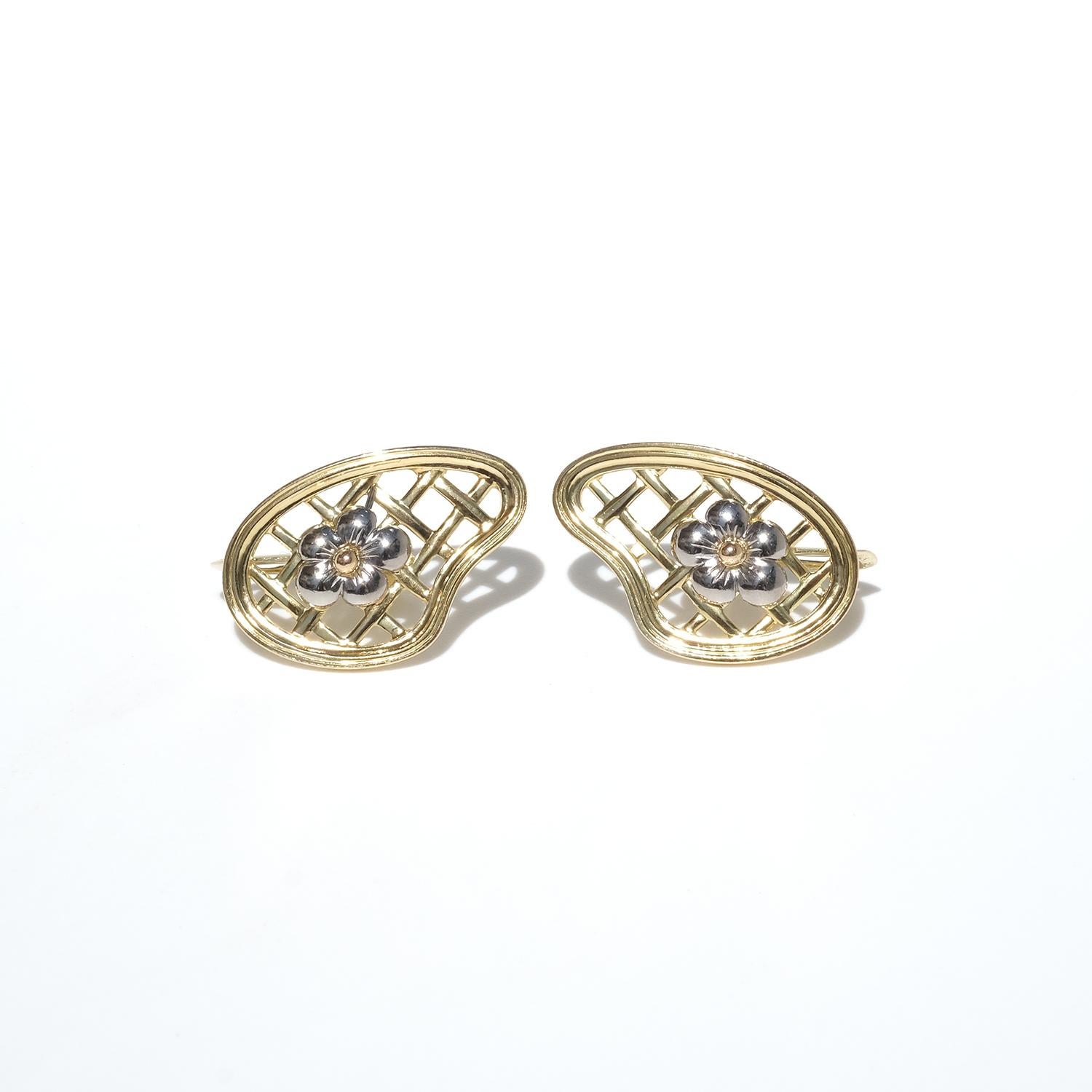 Women's Vintage 18k Gold and White Gold Earrings by Sigurd Persson Made 1950 For Sale