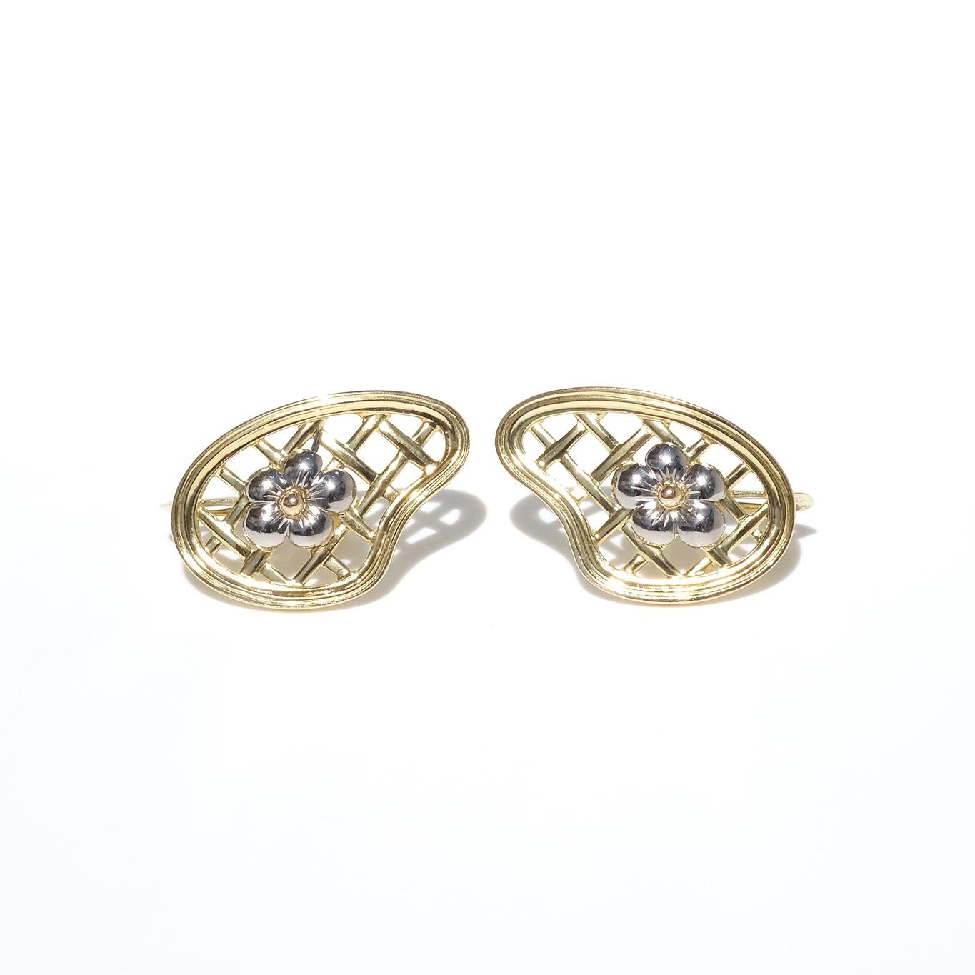 Vintage 18k Gold and White Gold Earrings by Sigurd Persson Made 1950 For Sale 1