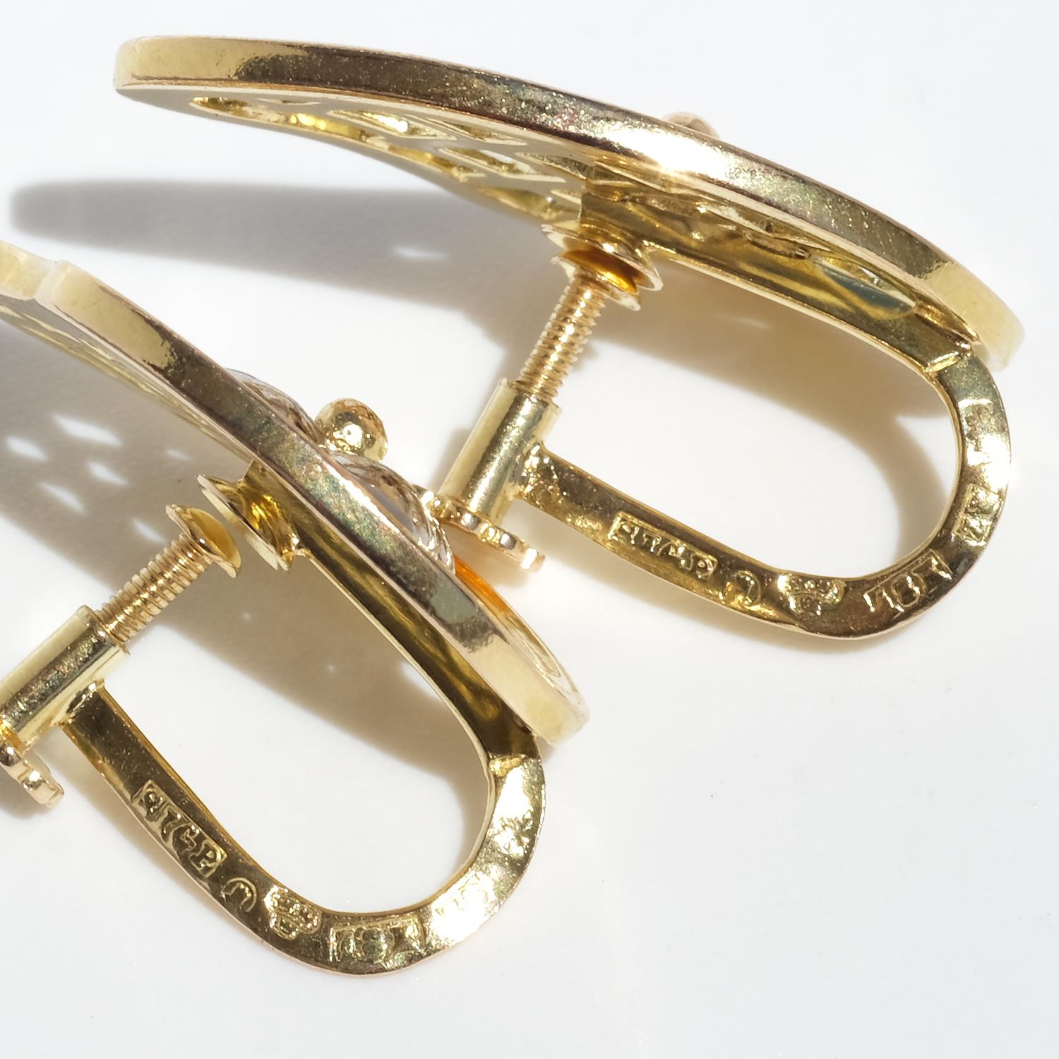 Vintage 18k Gold and White Gold Earrings by Sigurd Persson Made 1950 For Sale 2