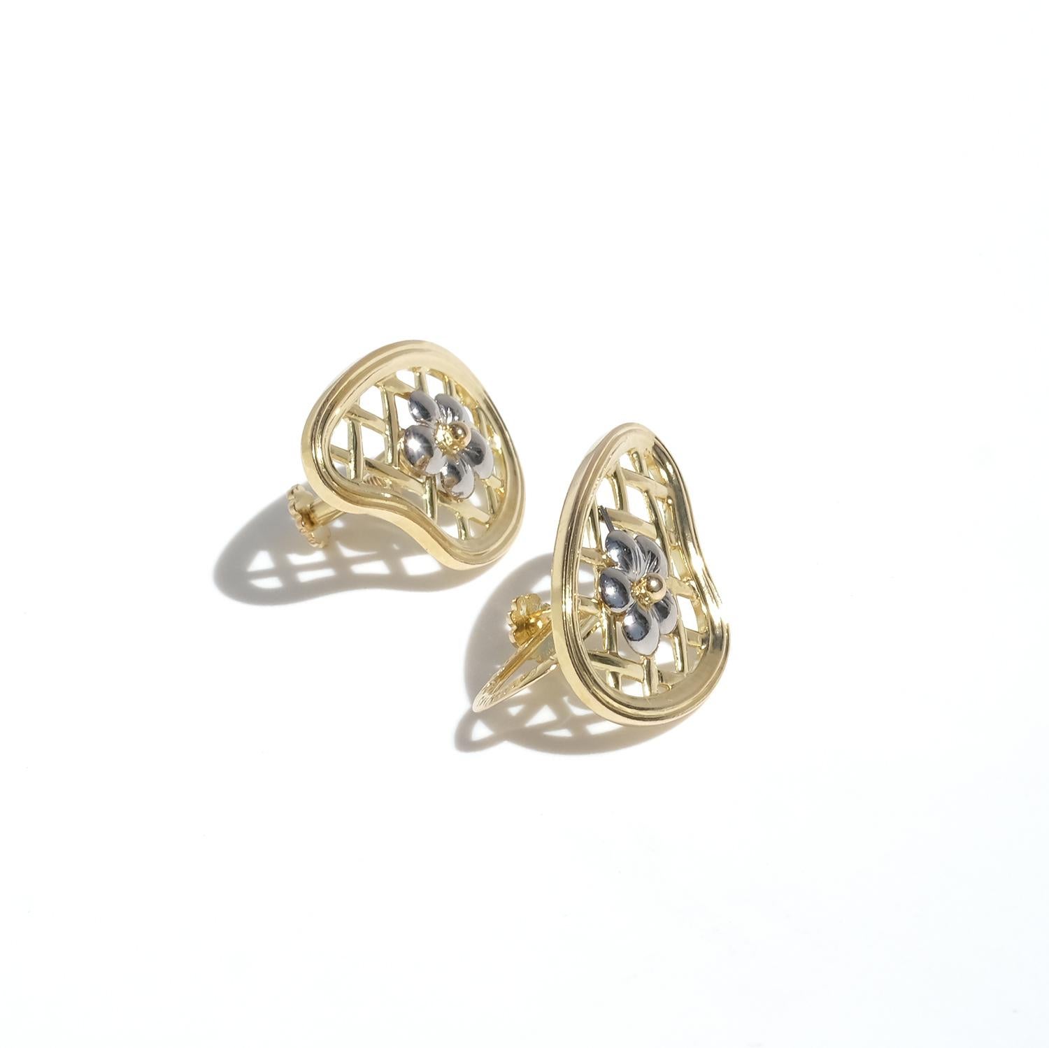Vintage 18k Gold and White Gold Earrings by Sigurd Persson Made 1950 For Sale 3
