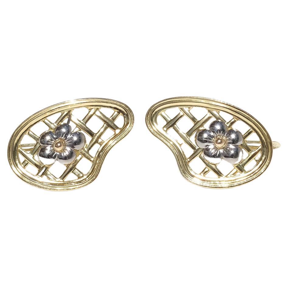 Vintage 18k Gold and White Gold Earrings by Sigurd Persson Made 1950