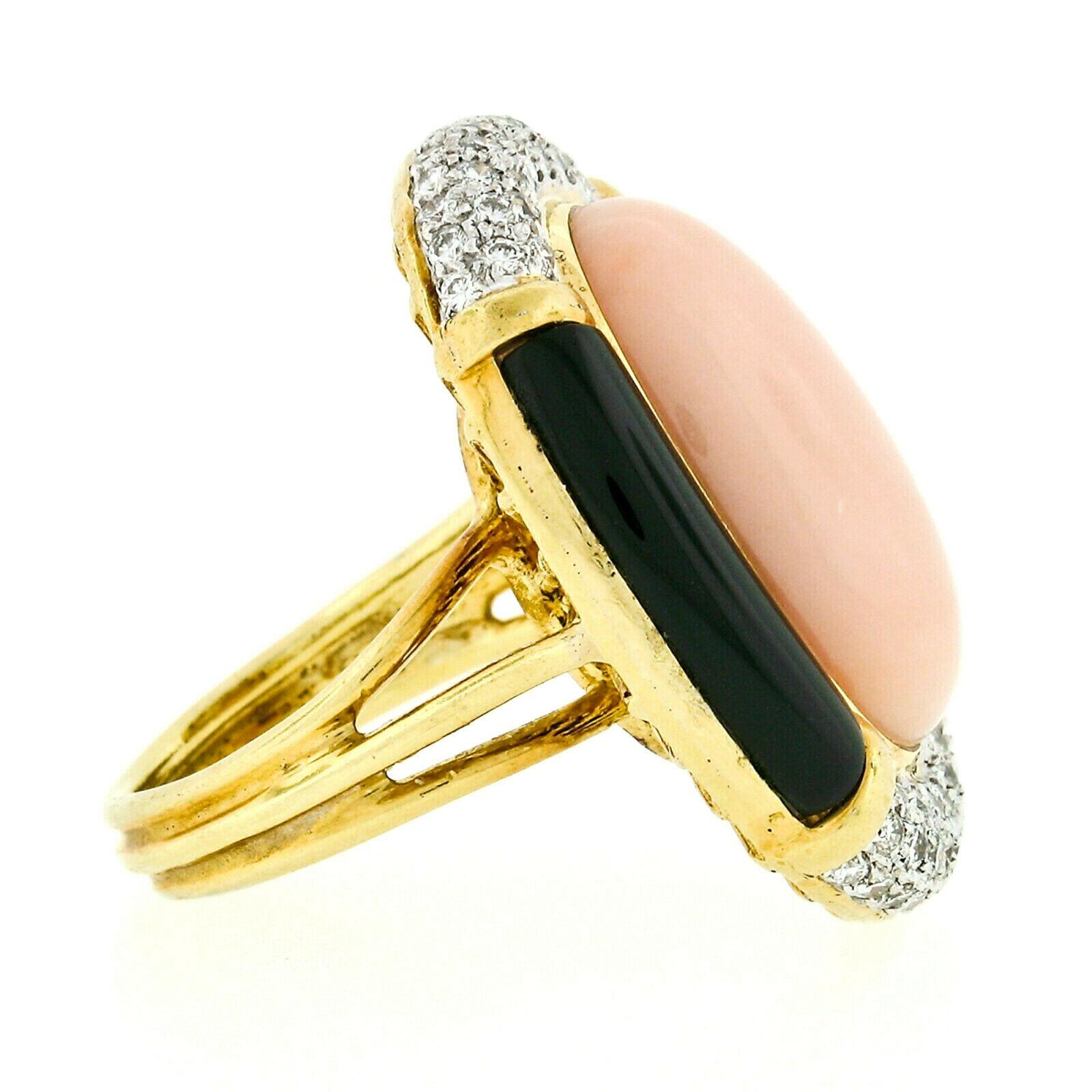 18 Karat Gold Angel Skin Coral Black Onyx Diamond Ring Necklace Earrings Set 5