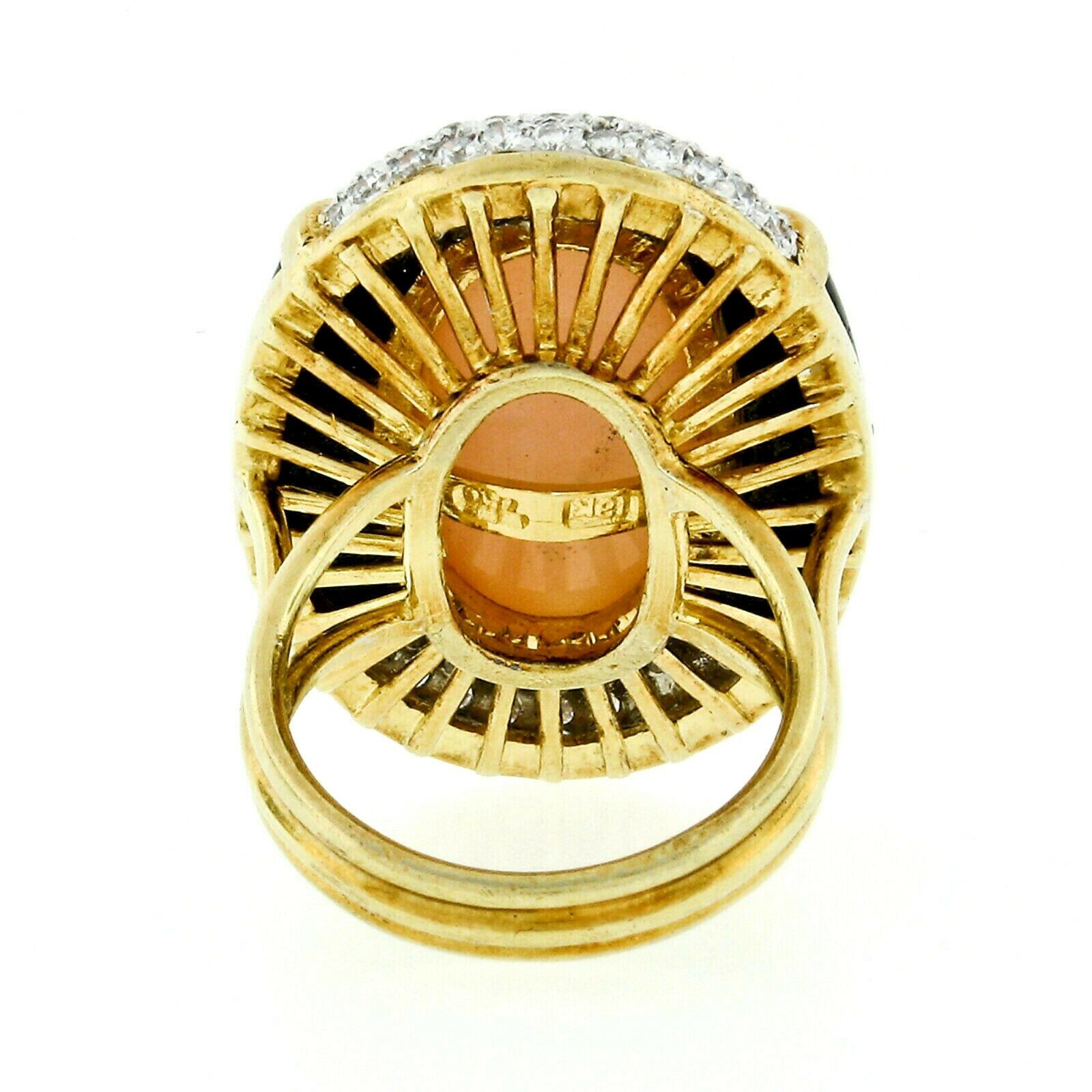 18 Karat Gold Angel Skin Coral Black Onyx Diamond Ring Necklace Earrings Set 6