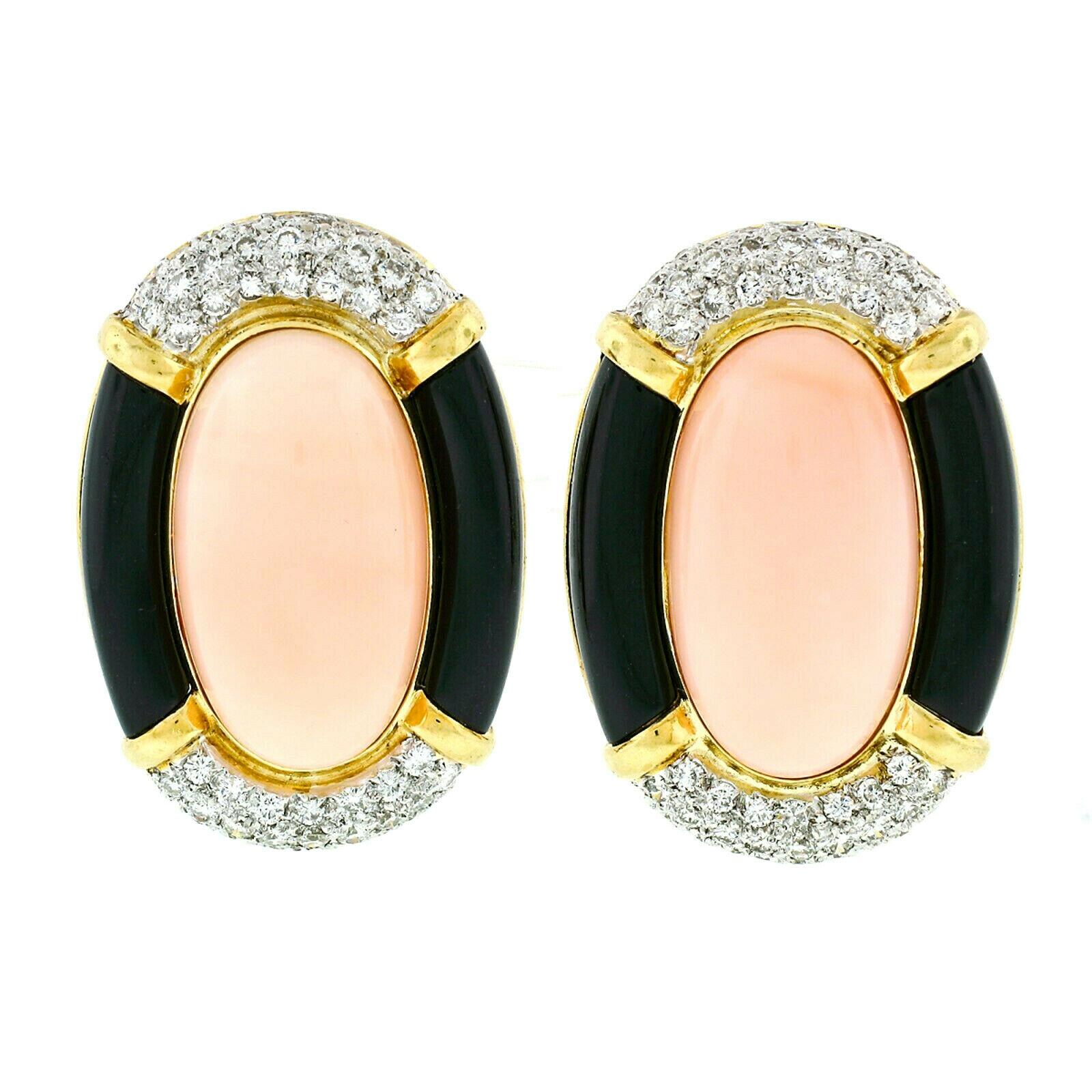 18 Karat Gold Angel Skin Coral Black Onyx Diamond Ring Necklace Earrings Set 7