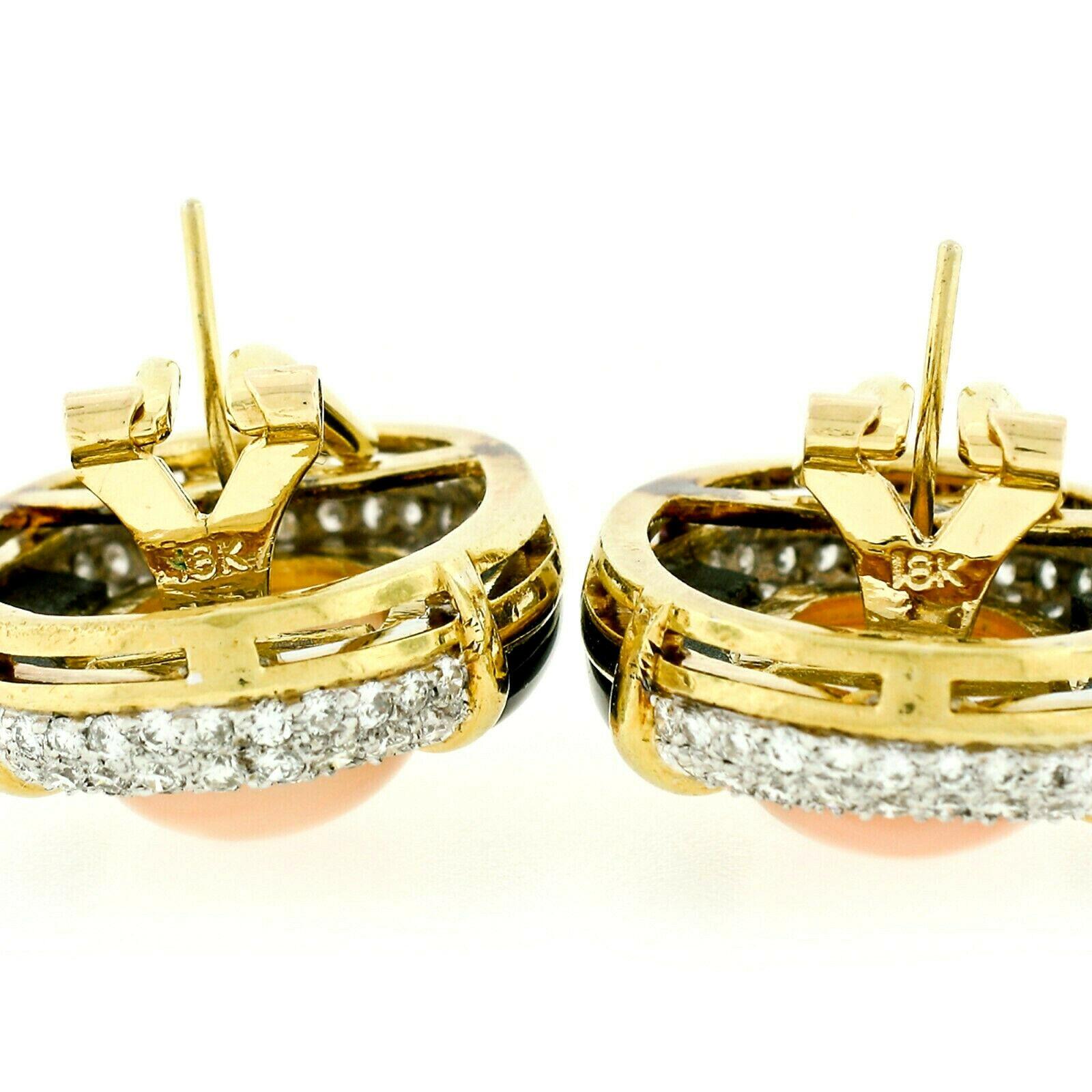 18 Karat Gold Angel Skin Coral Black Onyx Diamond Ring Necklace Earrings Set 10