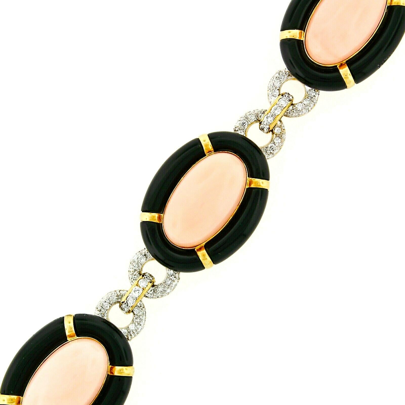 Women's 18 Karat Gold Angel Skin Coral Black Onyx Diamond Ring Necklace Earrings Set
