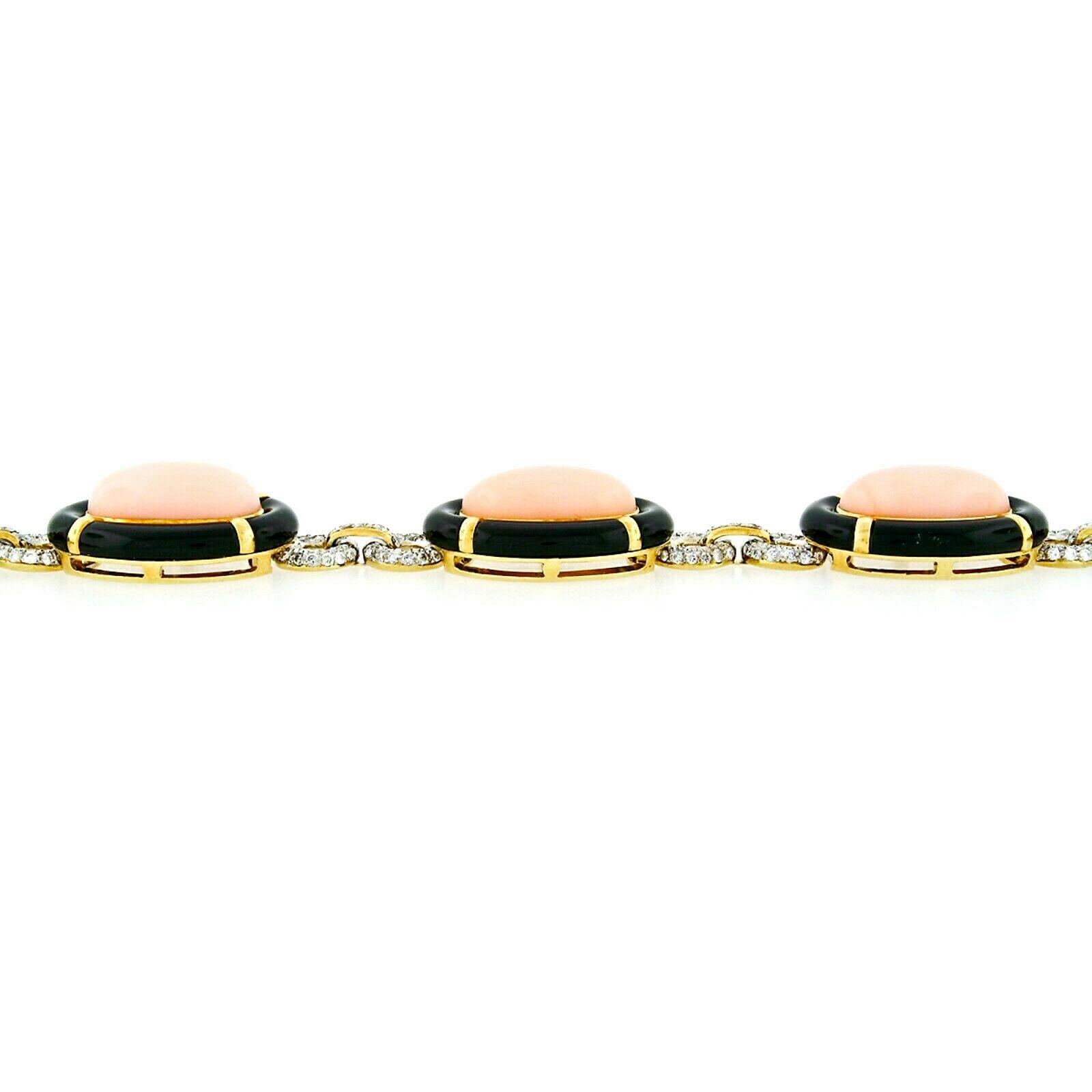 18 Karat Gold Angel Skin Coral Black Onyx Diamond Ring Necklace Earrings Set 1