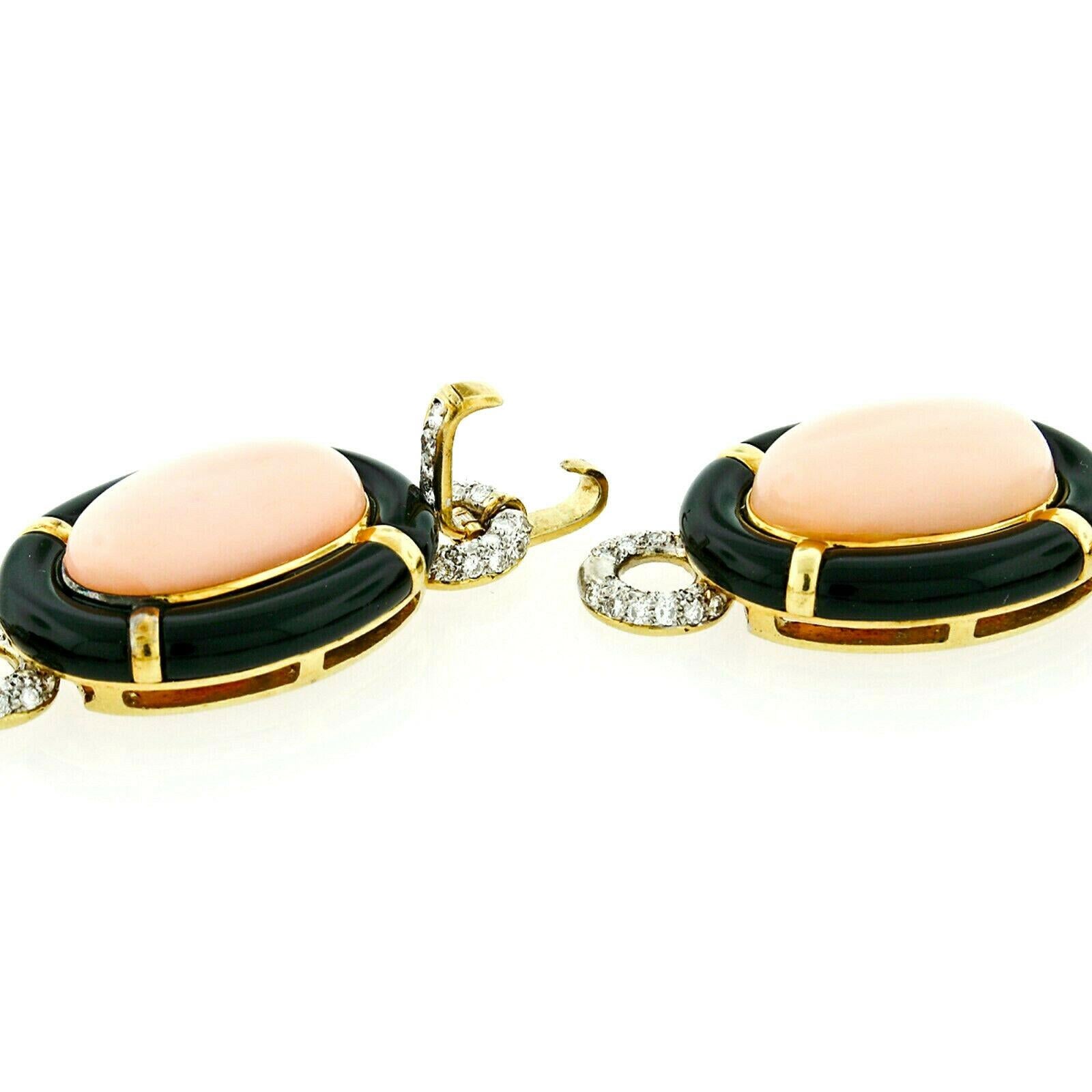 18 Karat Gold Angel Skin Coral Black Onyx Diamond Ring Necklace Earrings Set 2