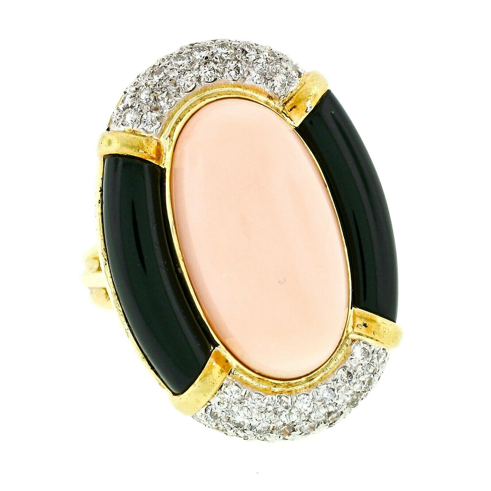 18 Karat Gold Angel Skin Coral Black Onyx Diamond Ring Necklace Earrings Set 4