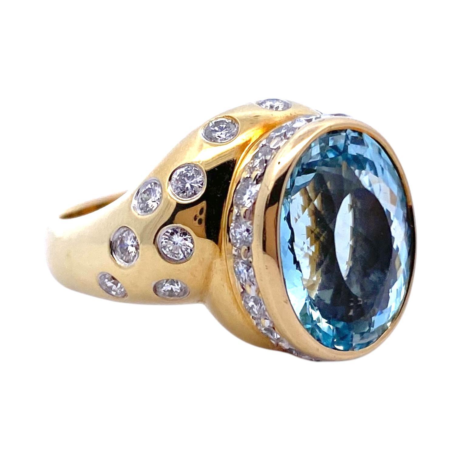 Ring aus 18 Karat Gold mit Aquamarin und Diamant im Angebot 2