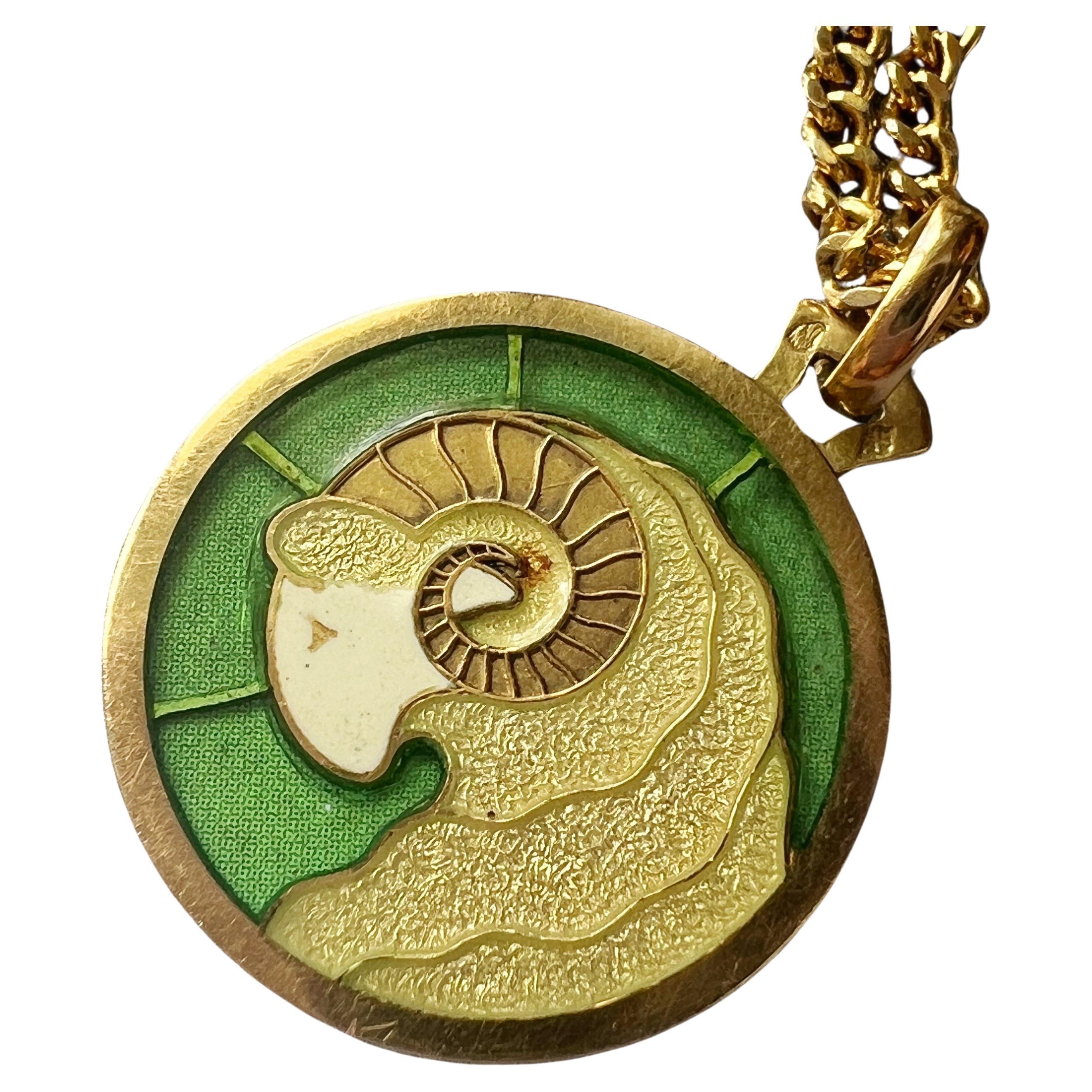 Vintage 18K gold Arthus Bertrand Aries Ram head medal pendant