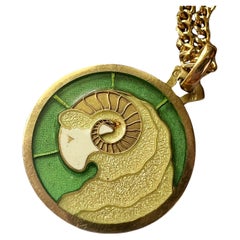 Retro 18K gold Arthus Bertrand Aries Ram head medal pendant