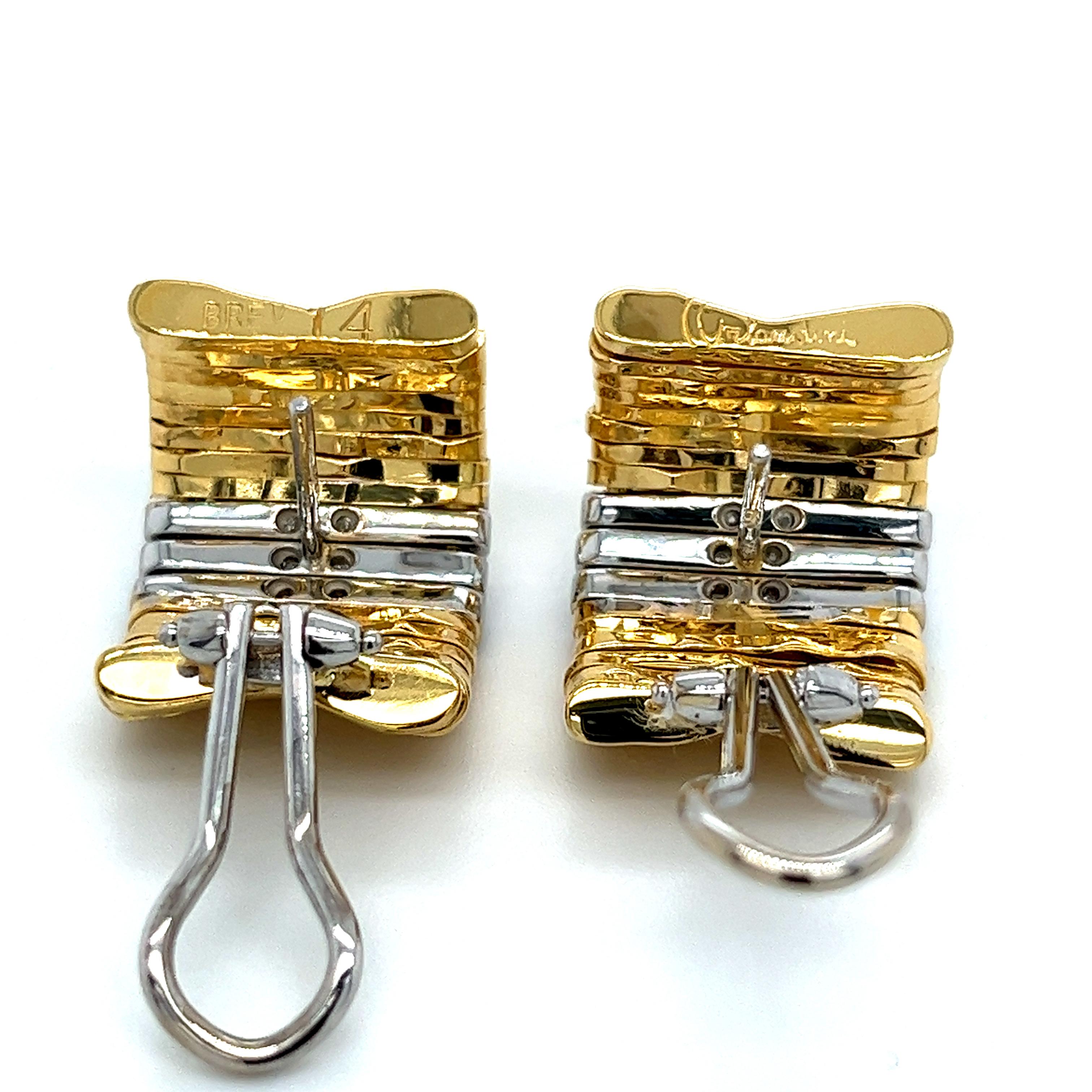 Art déco Boucles d'oreilles créoles vintage à barre en or 18 carats avec diamants Orlando Orlandini en vente