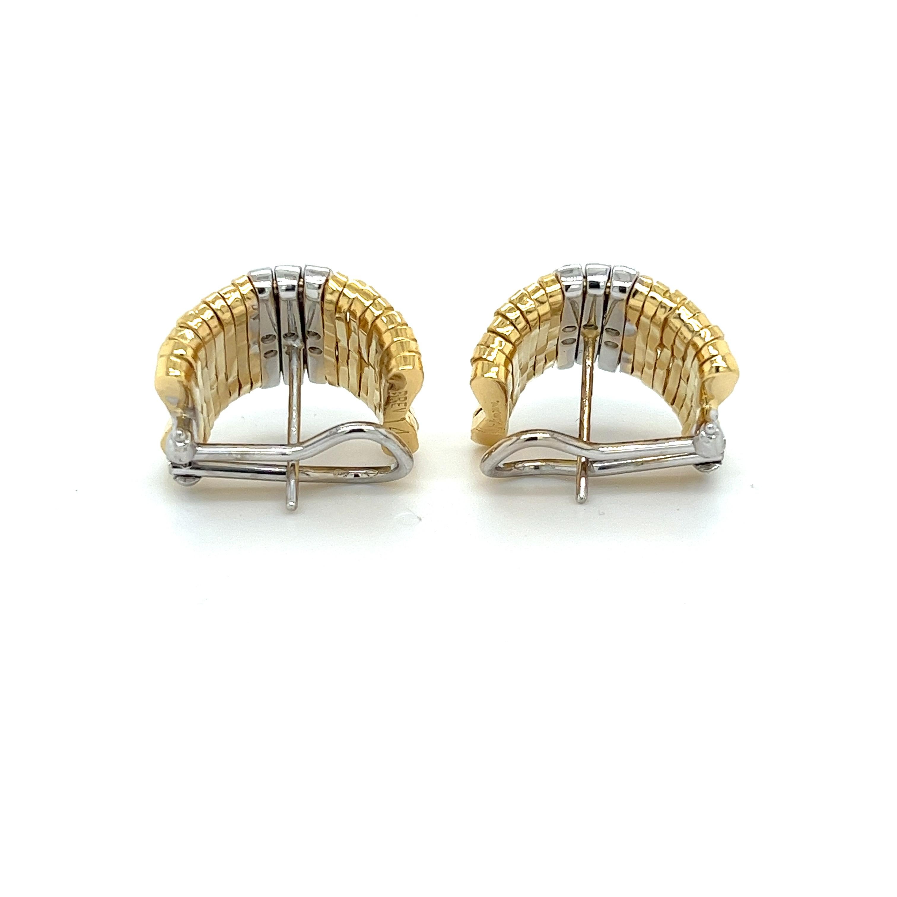 Taille ronde Boucles d'oreilles créoles vintage à barre en or 18 carats avec diamants Orlando Orlandini en vente