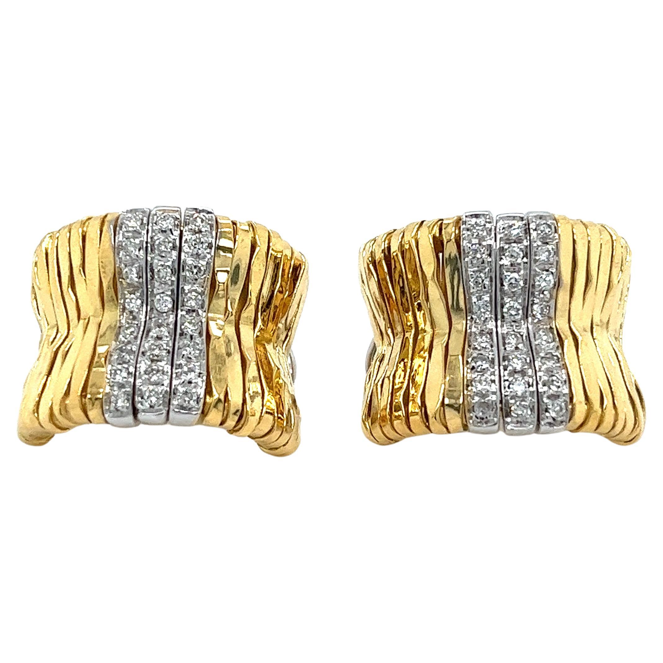 Boucles d'oreilles créoles vintage à barre en or 18 carats avec diamants Orlando Orlandini en vente
