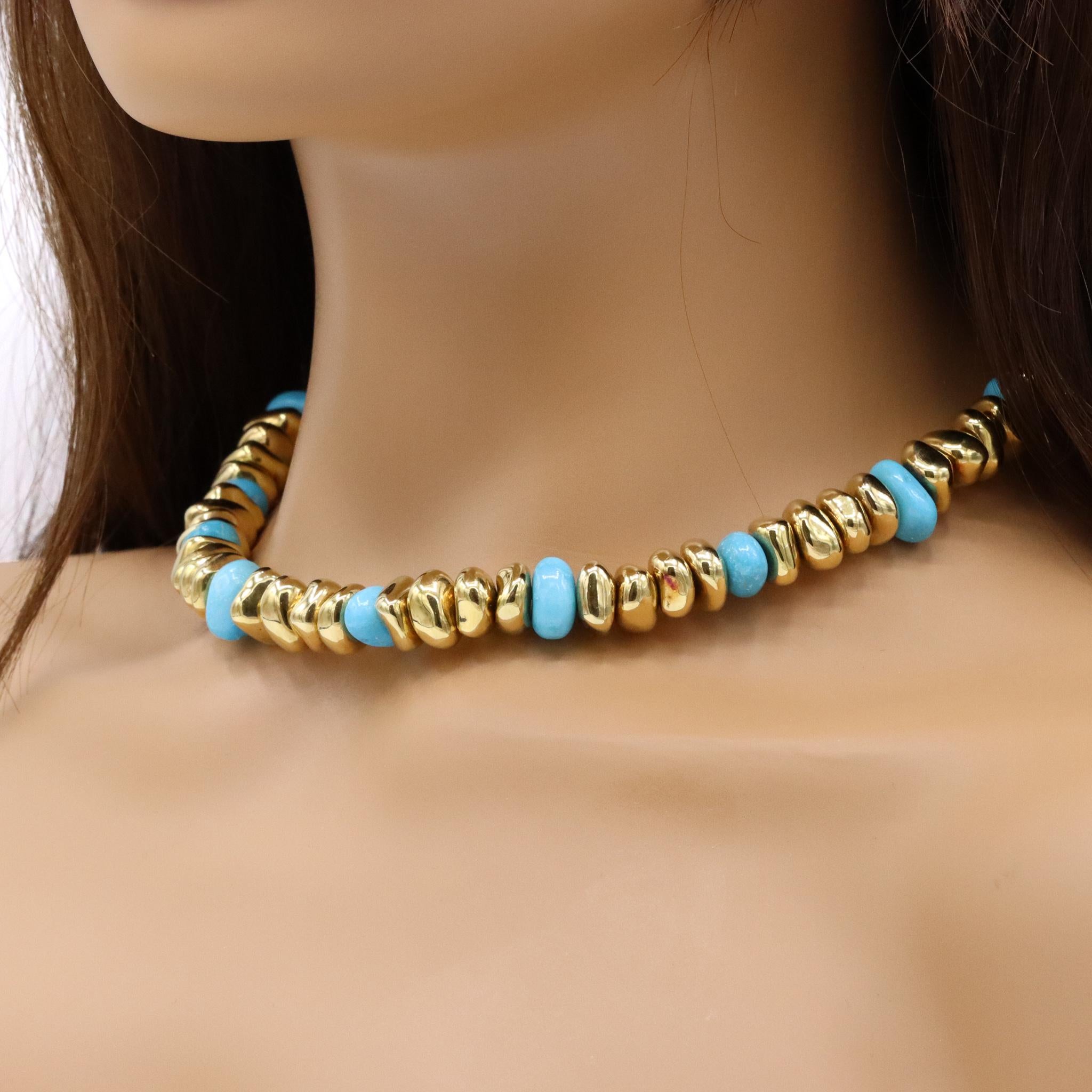 Vintage 18K Gold Beads & Turquoise Choker Necklace 1