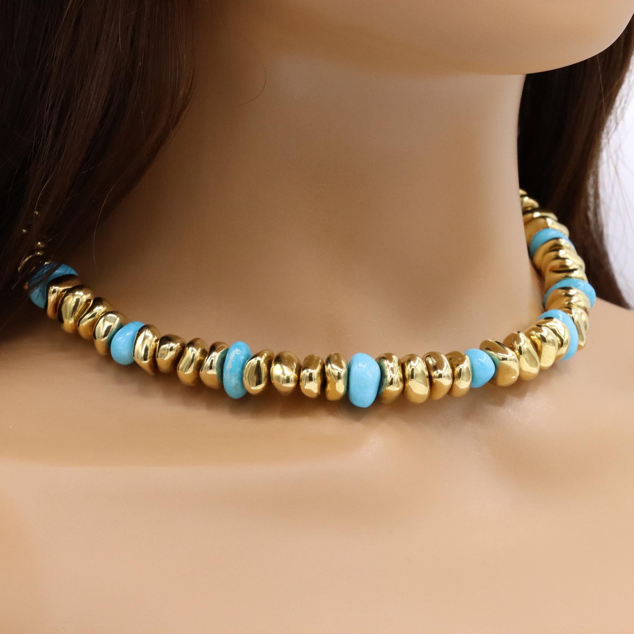 Vintage 18K Gold Beads & Turquoise Choker Necklace 2