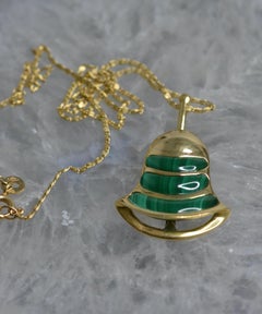 Vintage 18k Gold Bell Necklace with Malachite