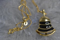 Vintage 18k Gold Bell Necklace with Onyx