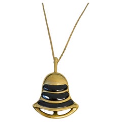 Vintage 18k Gold Bell Necklace with Onyx