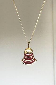 Vintage 18k Gold Bell Necklace with Red Jasper