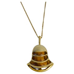 Collier cloche vintage en or 18 carats avec œil de tigre