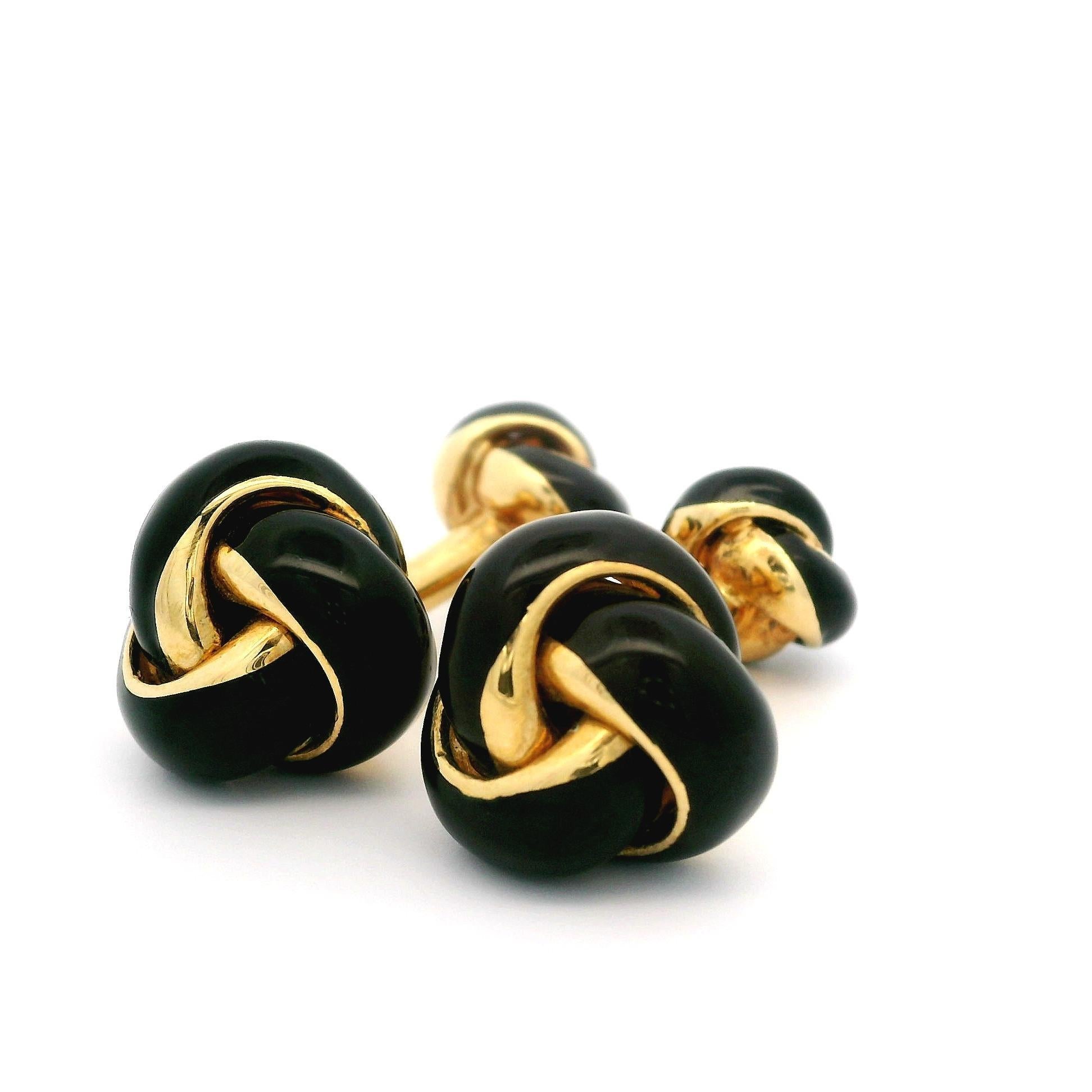 Gemelos vintage de oro de 18 quilates y esmalte negro con nudo y juego de esmoquin de 4 botones en venta 6