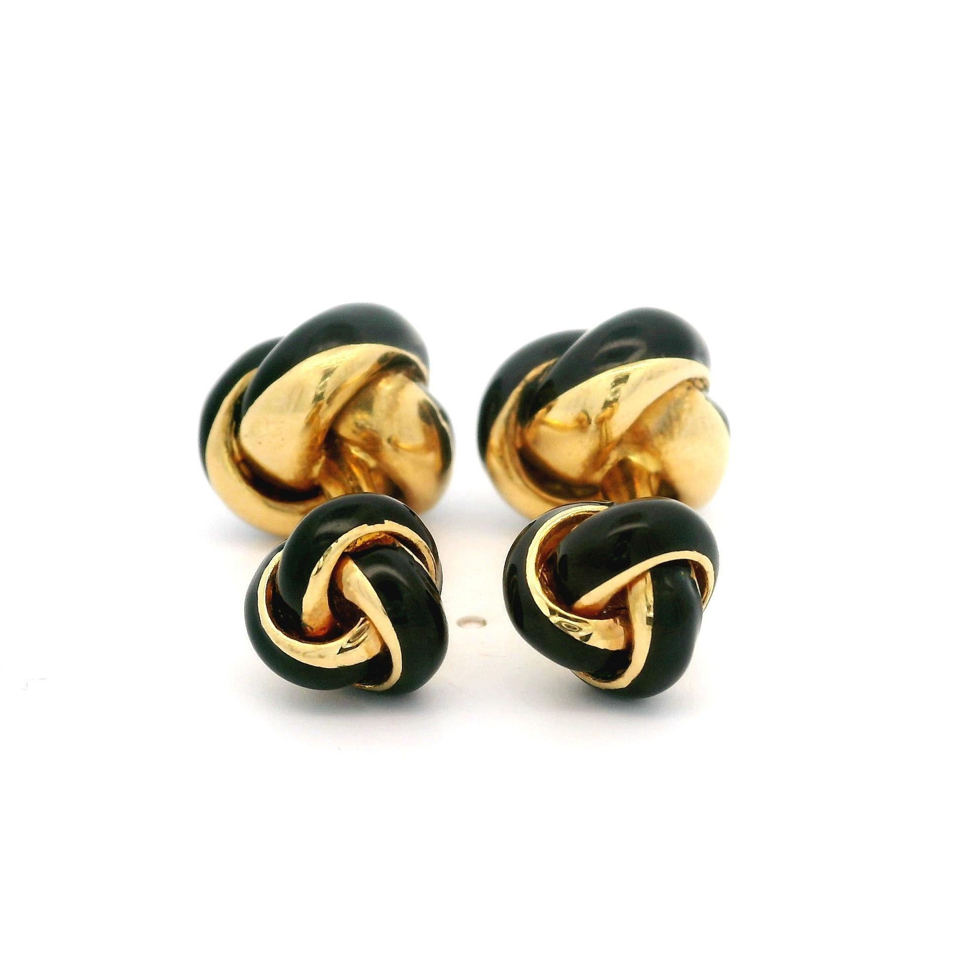 Gemelos vintage de oro de 18 quilates y esmalte negro con nudo y juego de esmoquin de 4 botones en Bueno estado para la venta en Montclair, NJ