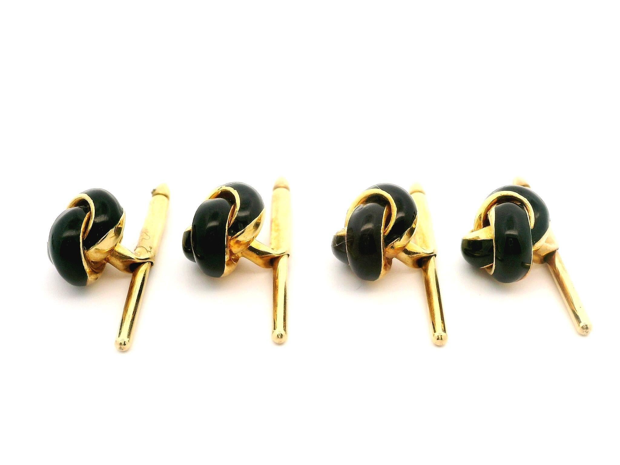 De los hombres Gemelos vintage de oro de 18 quilates y esmalte negro con nudo y juego de esmoquin de 4 botones en venta