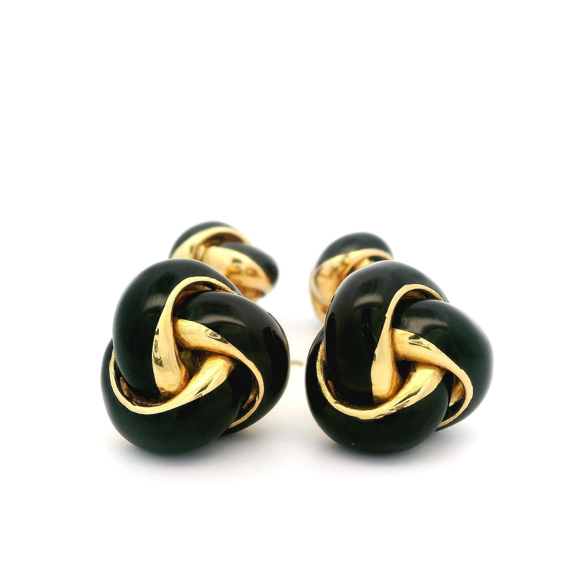 Gemelos vintage de oro de 18 quilates y esmalte negro con nudo y juego de esmoquin de 4 botones en venta 3