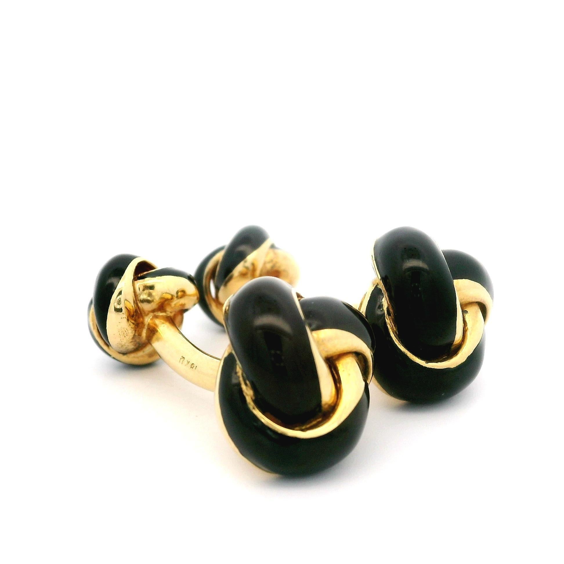 Gemelos vintage de oro de 18 quilates y esmalte negro con nudo y juego de esmoquin de 4 botones en venta 4