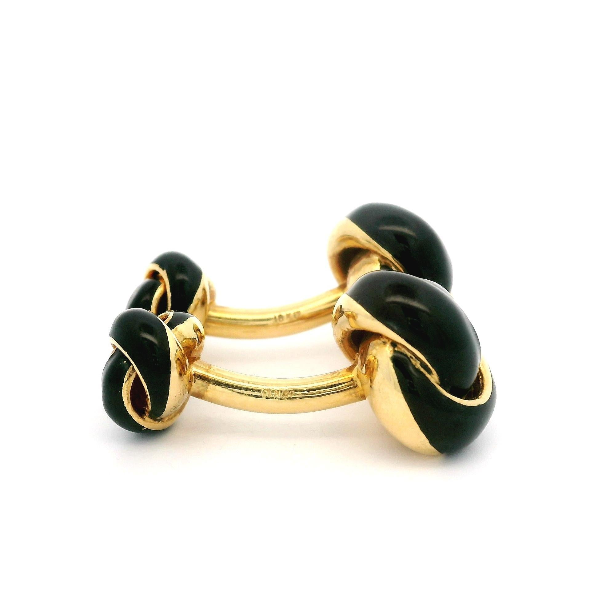 Gemelos vintage de oro de 18 quilates y esmalte negro con nudo y juego de esmoquin de 4 botones en venta 5